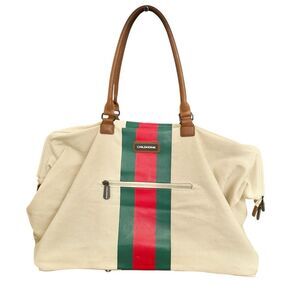 Childhome Extra Large Canvas Mommy Bag Tote Red Green Stripes